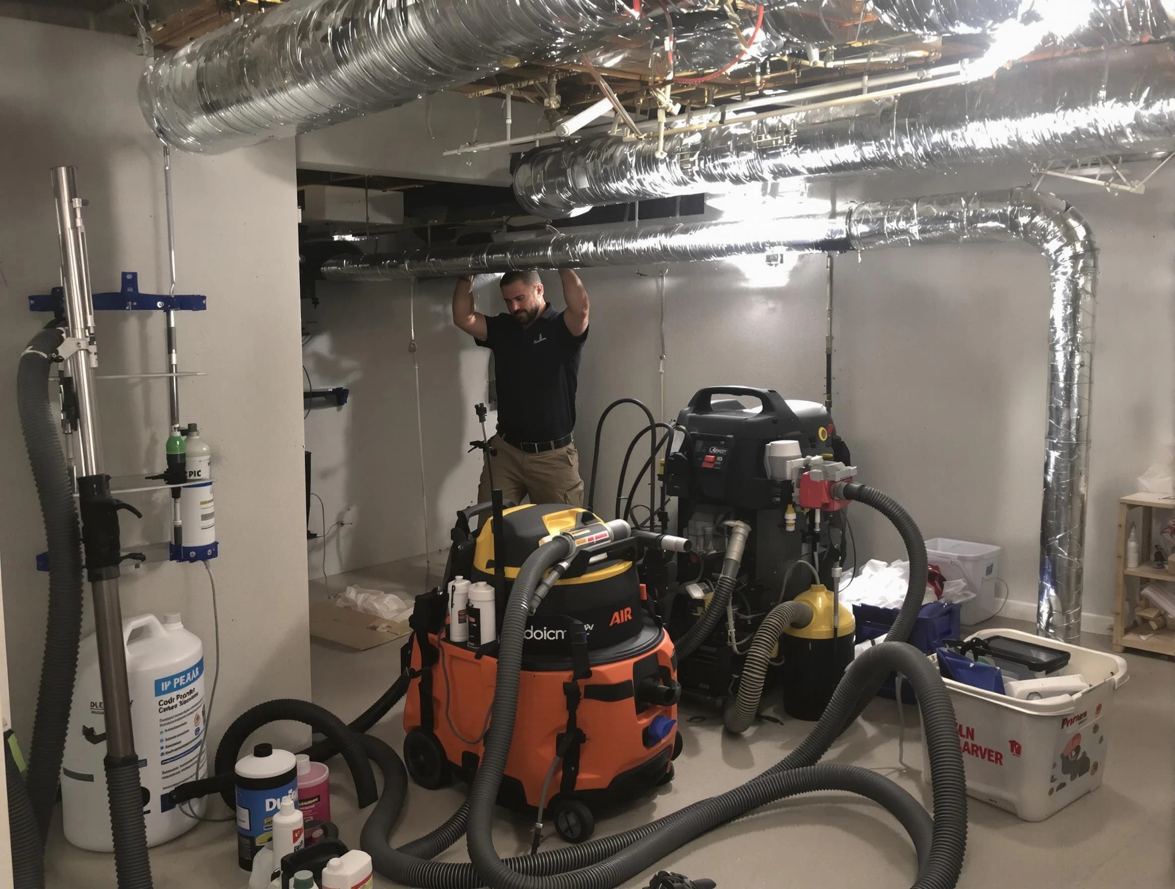 Citrus Park Air Duct Cleaning specialist performing professional mold removal from air ducts using safety equipment in Citrus Park