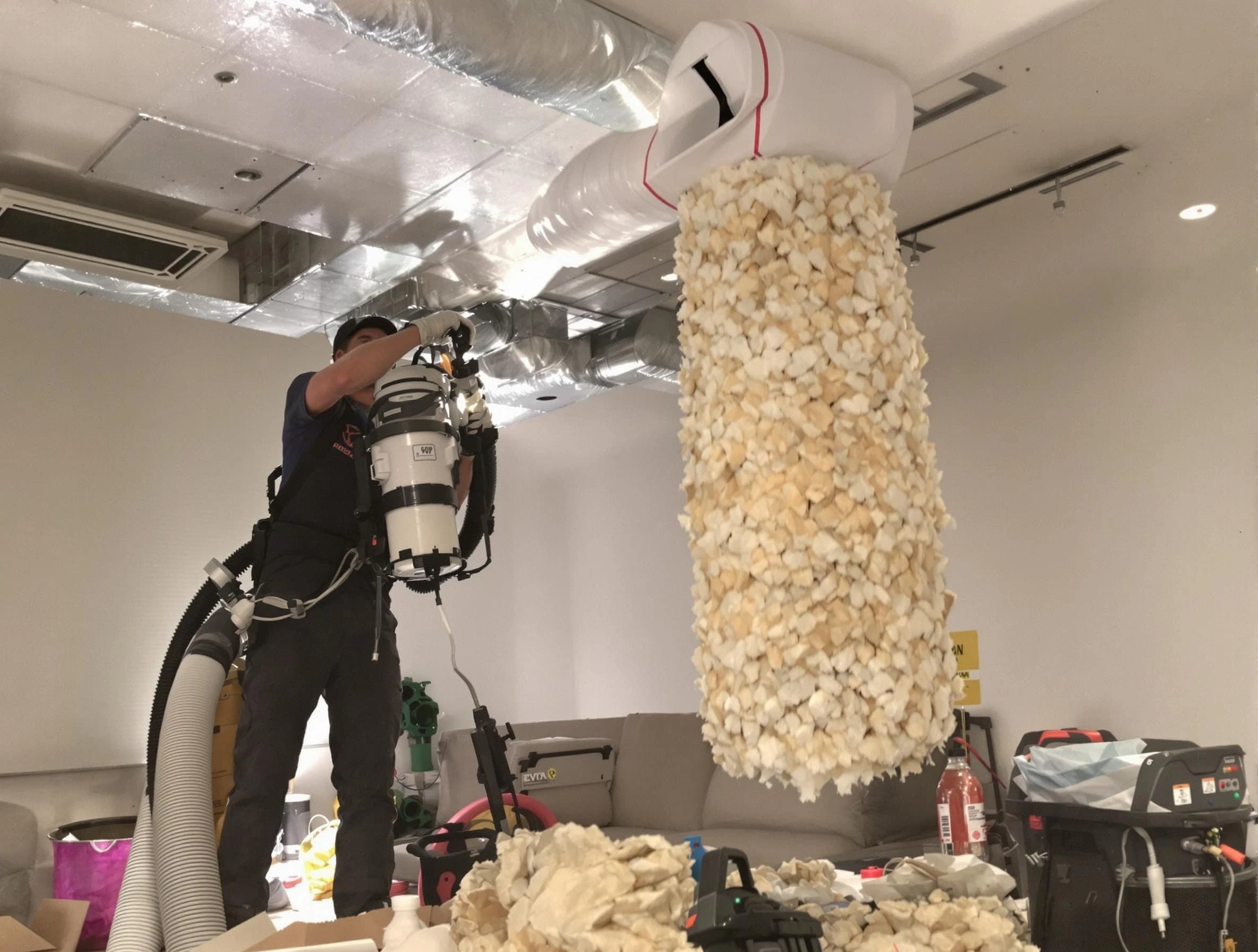 Citrus Park Air Duct Cleaning technician performing precision vacuum insulation removal in a residential property in Citrus Park